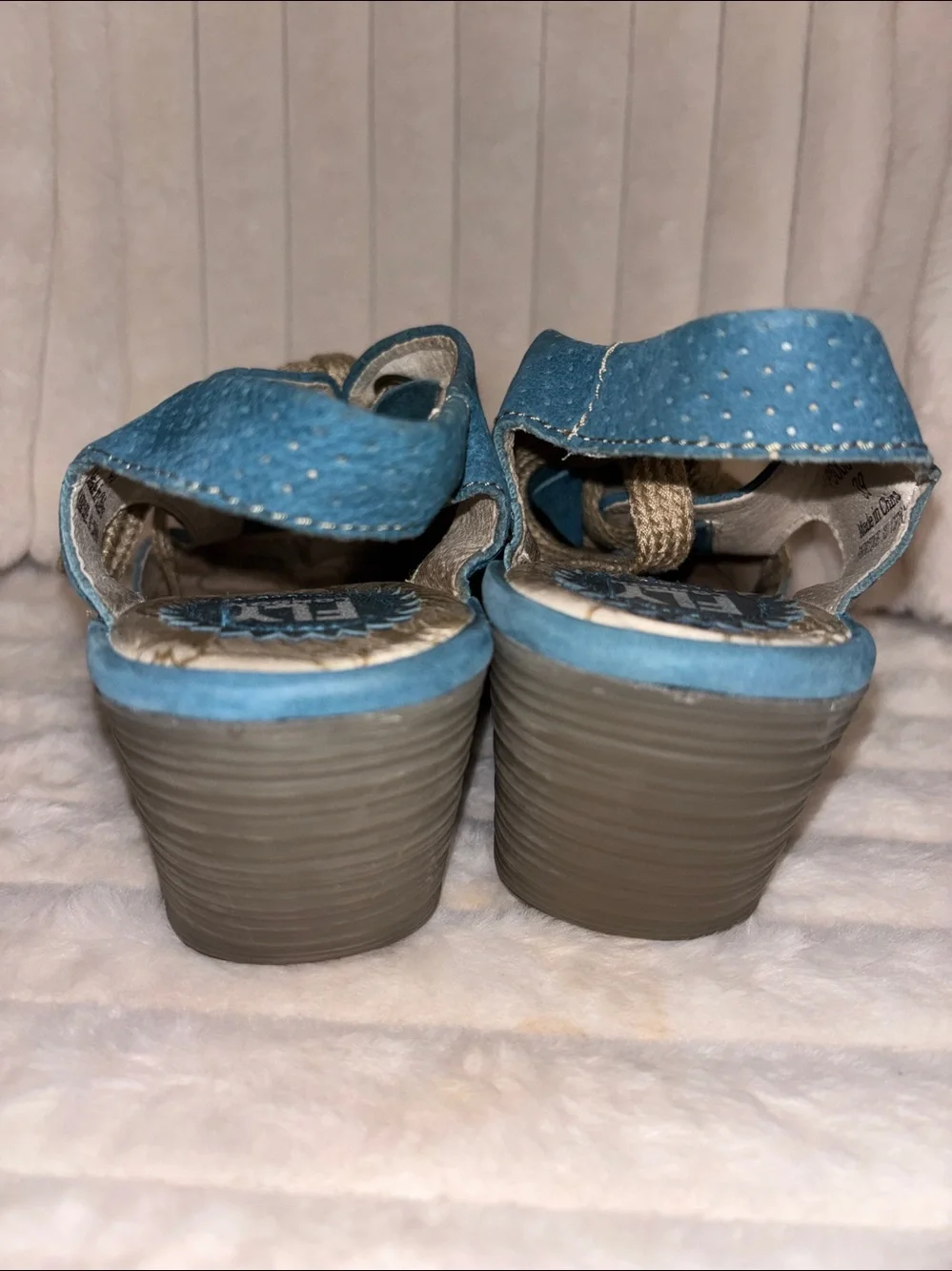 Fly London Yala Blue Suede Lace-Up Wedge Sandals Size EU 39 US 8-8.5 P500377004